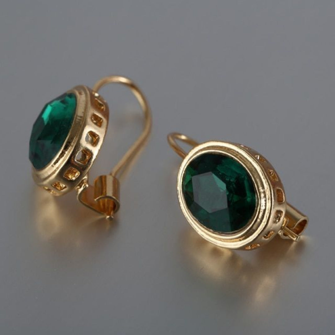 Green Round Glass Earrings