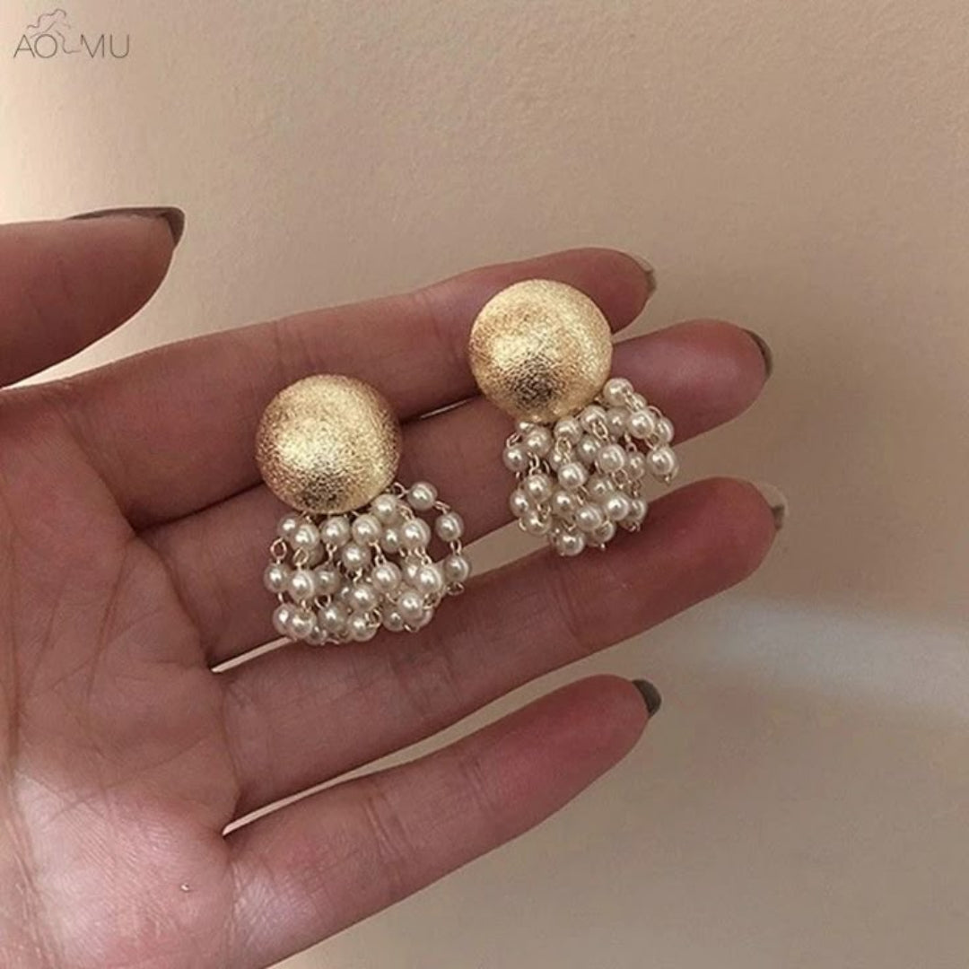 Pearl Circular Gold Plated Earrings