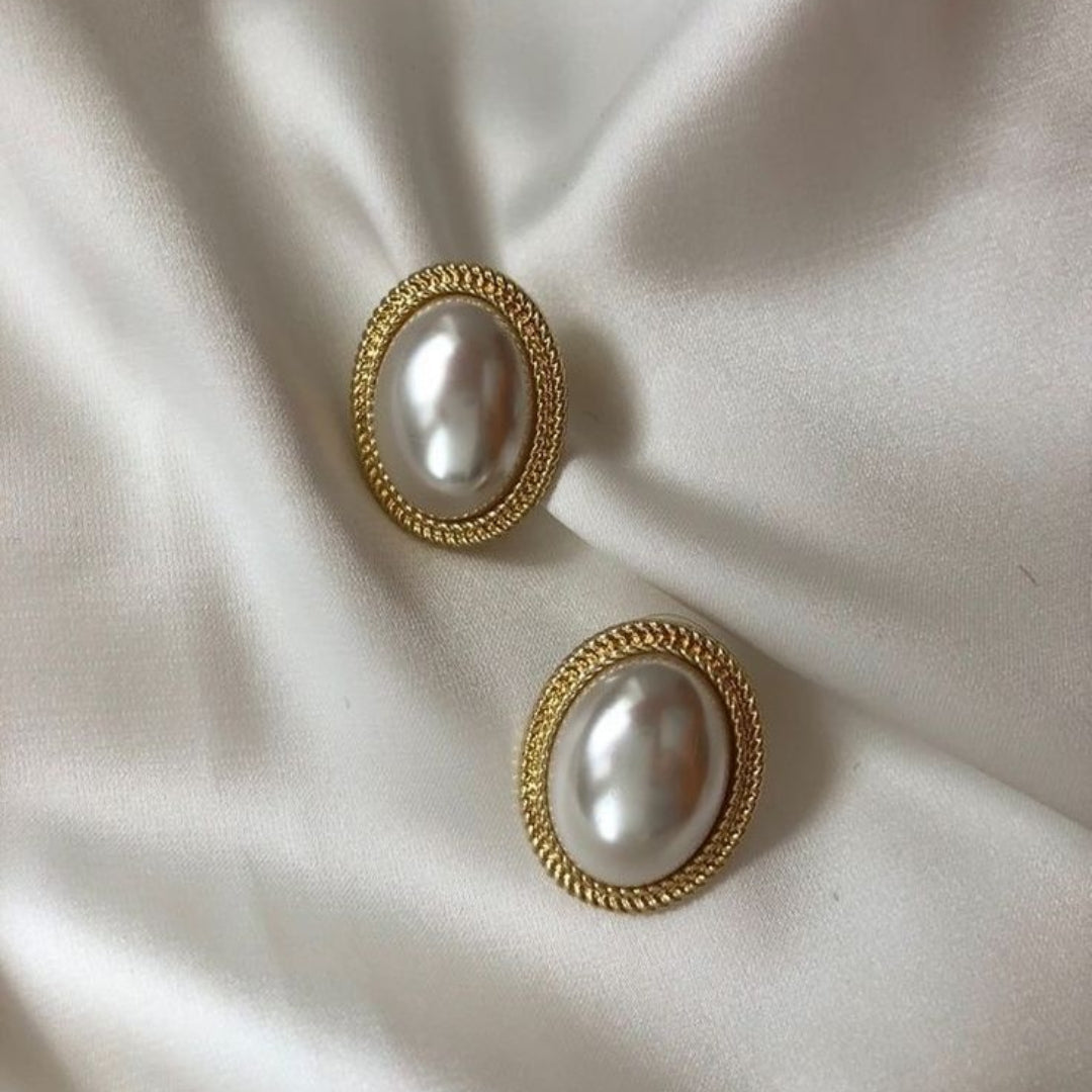 White Stone Gold Earrings