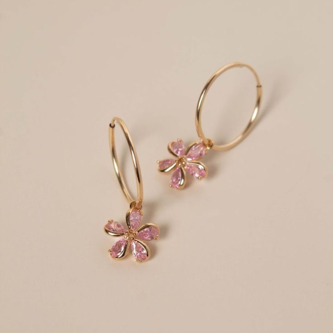 Pink Flower Hoop Earrings