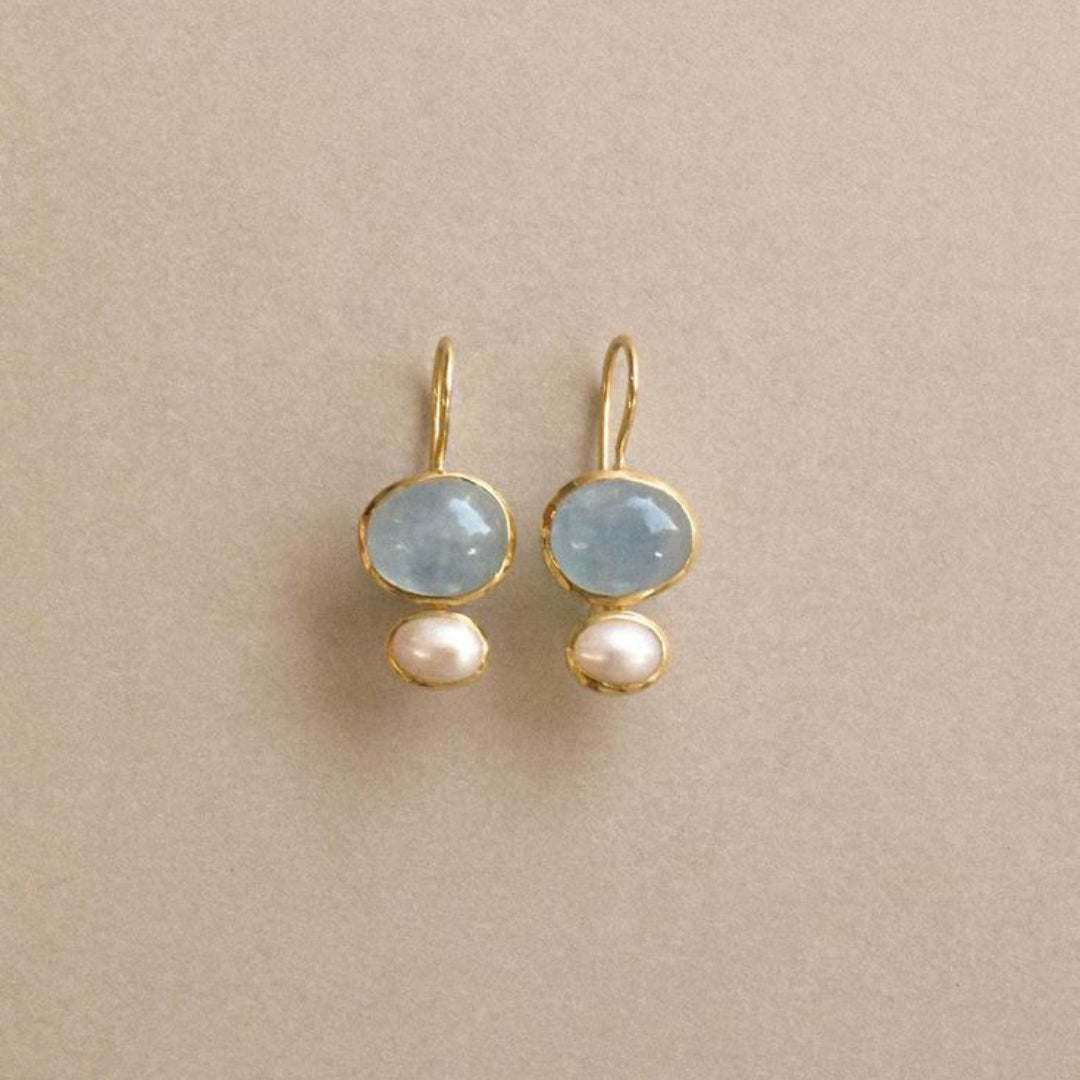 Blue Stone Pearl Earrings