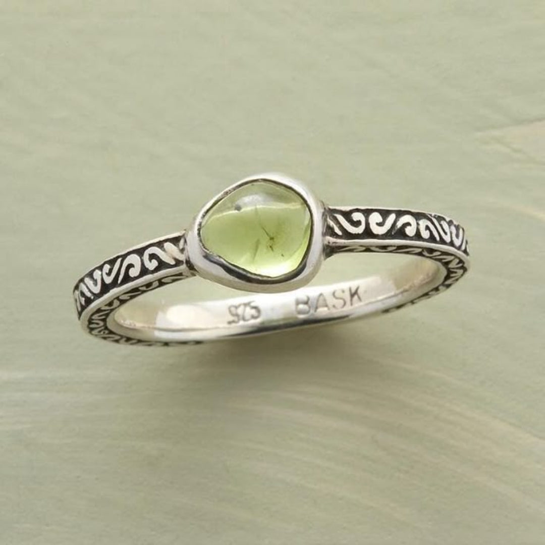 Olive Stone Silvered Ring