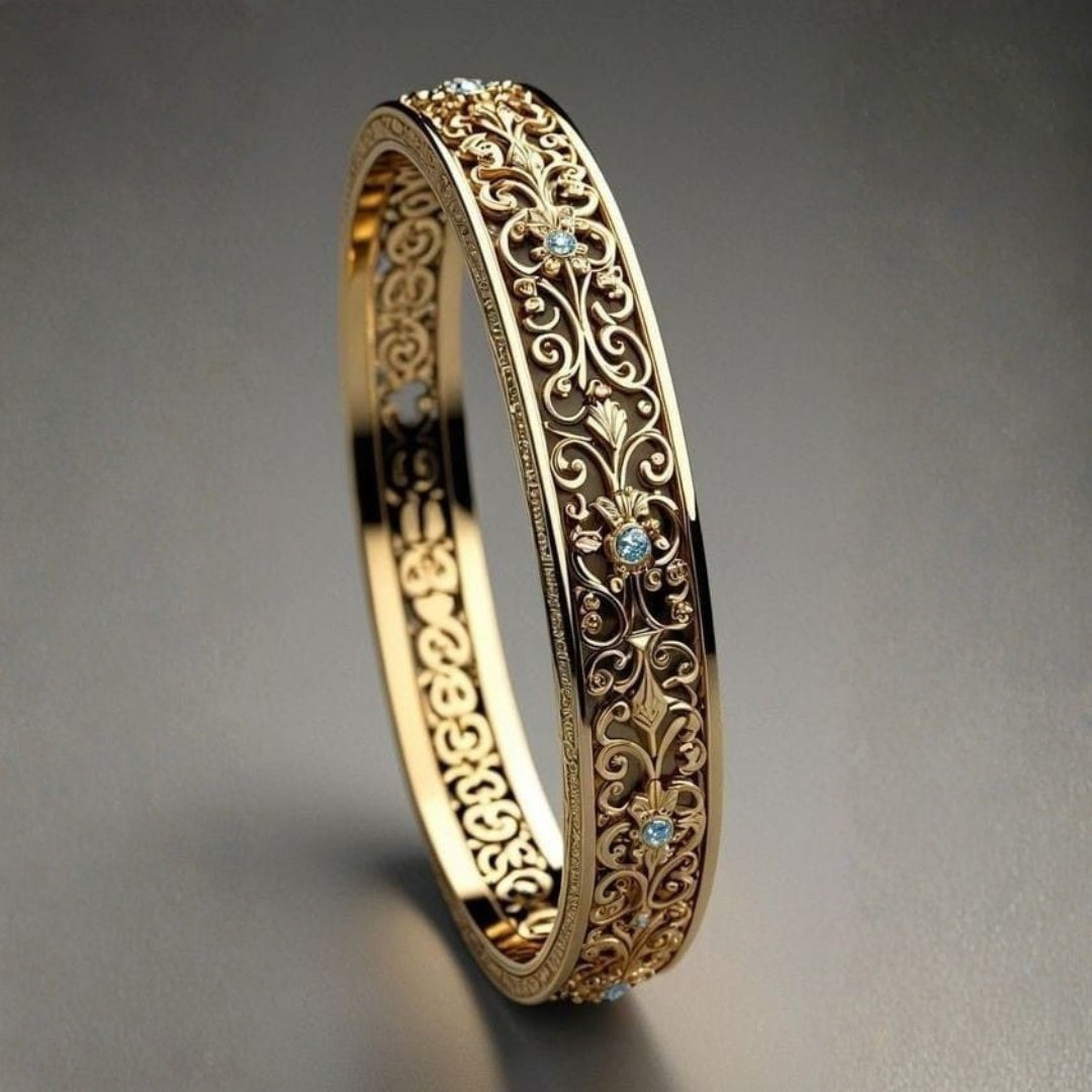 Exotic Fine Blue Inlaid Crystal Gold Ring