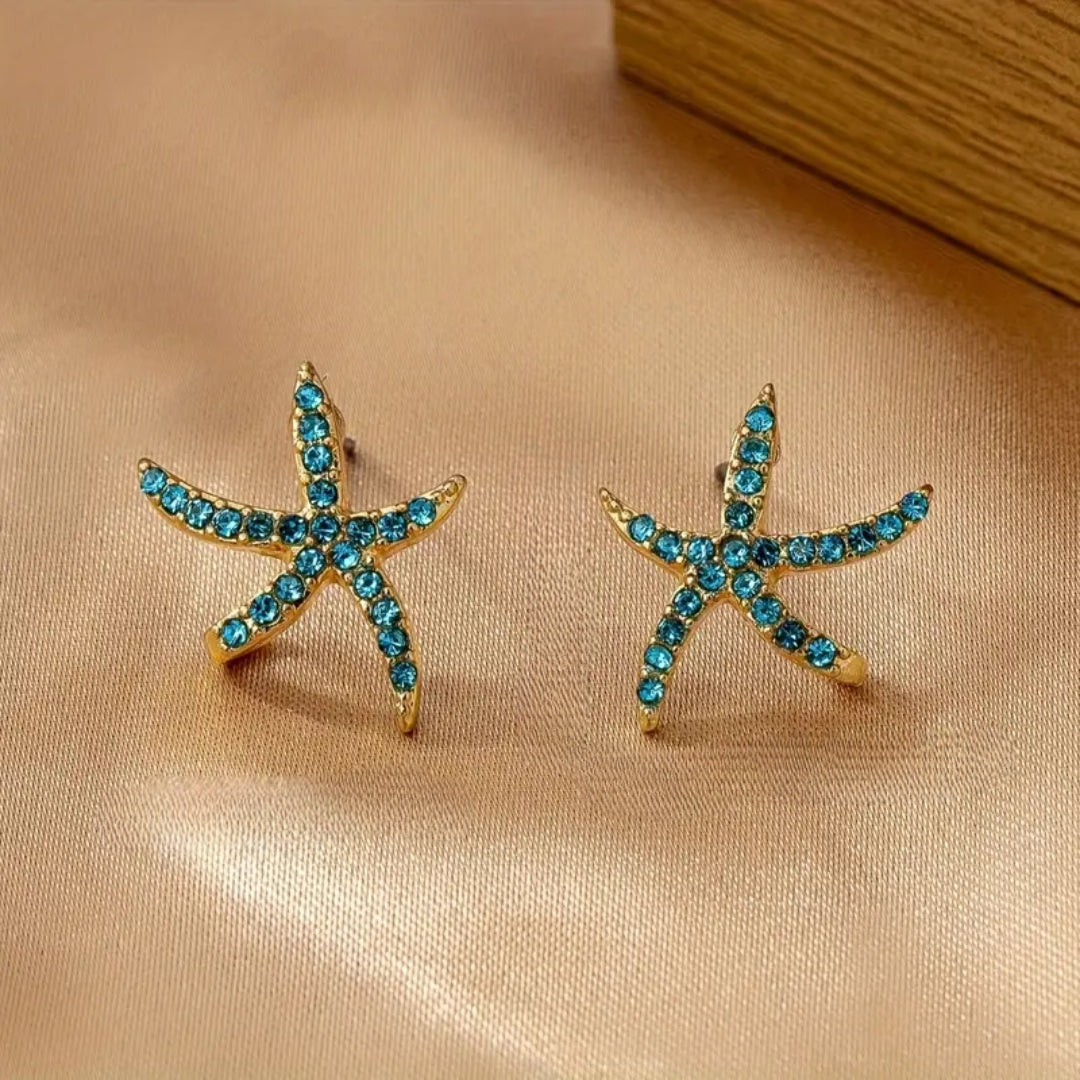 Blue Crystal Starfish Earrings