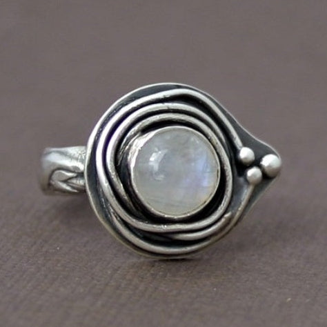 White Stone Orbit Silvered Ring