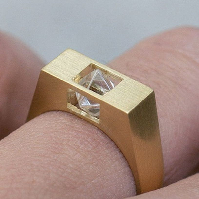 Square Zirconia Golden Thick Ring