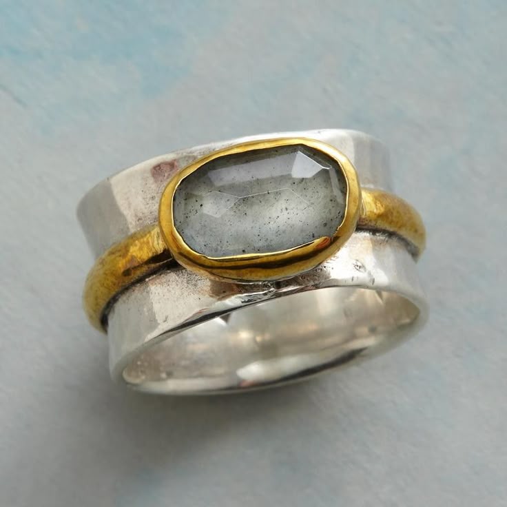 Gold & Silver Inlaid Stone Ring