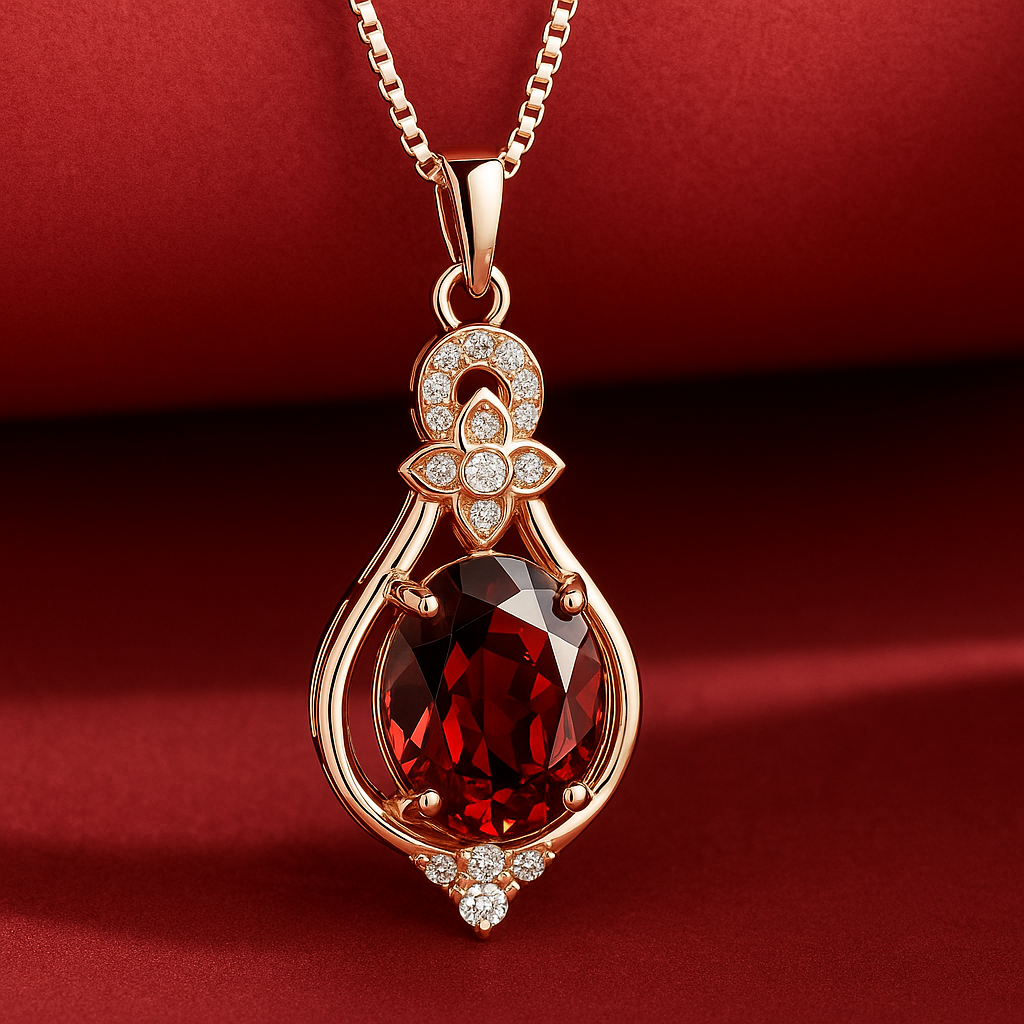 925 Silver Natural Garnet Pendant Necklace