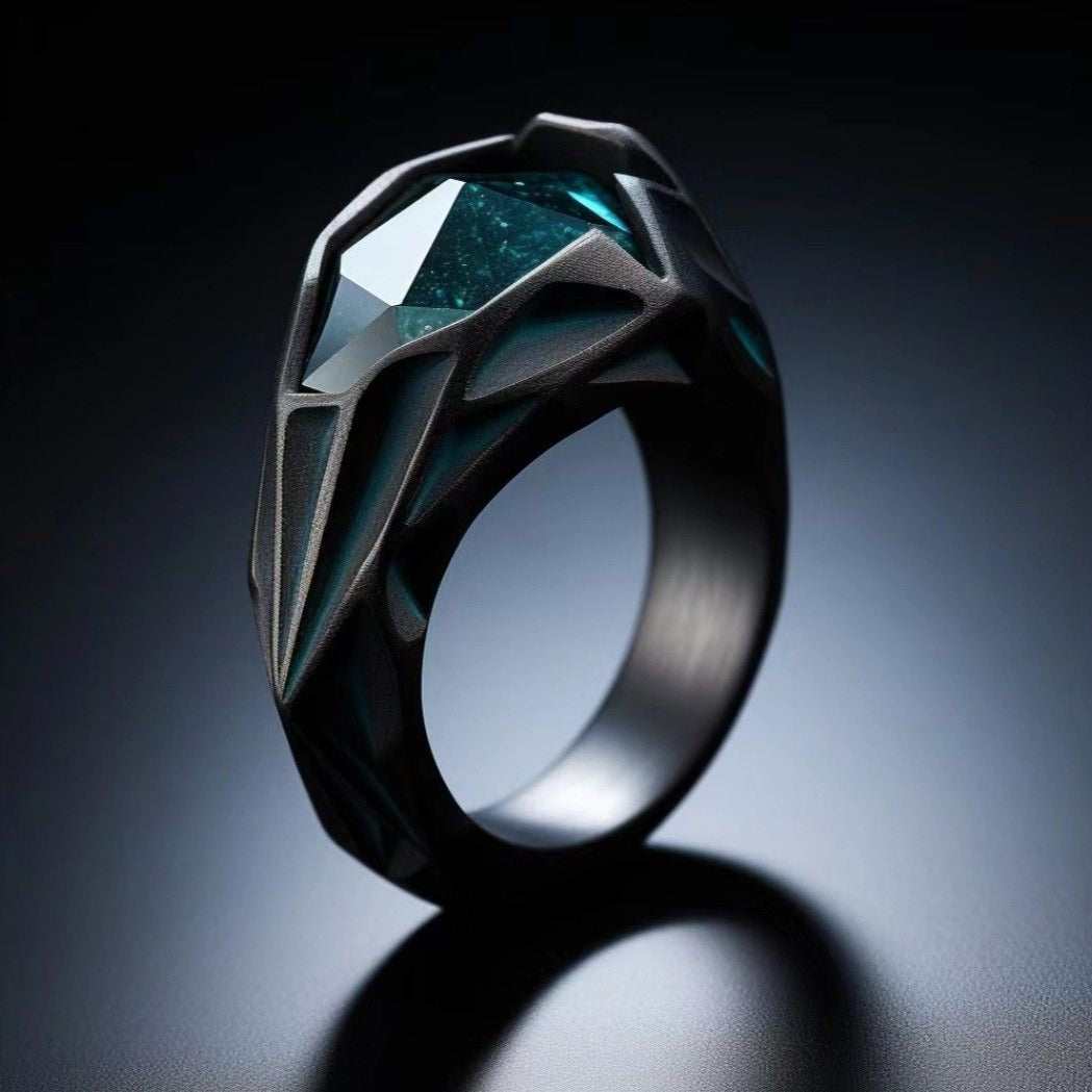 Exotic Dark Silver Greenish Ring