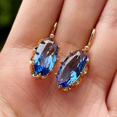 Exquisite Golden Blue Bloom Gold Earrings - Handcrafted Statement Jewelry
