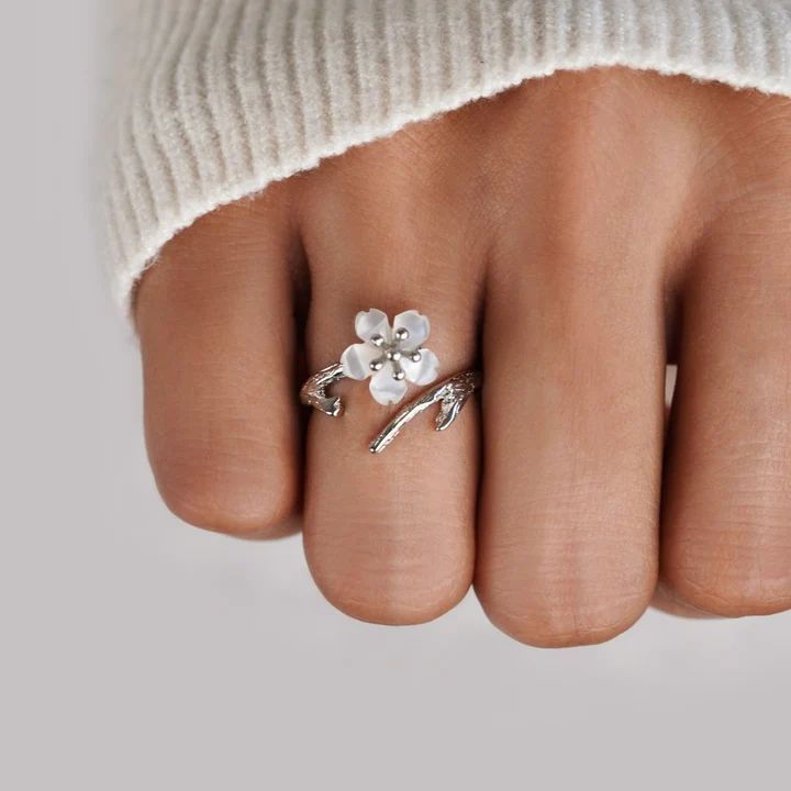 Silvered White Blossom Ring