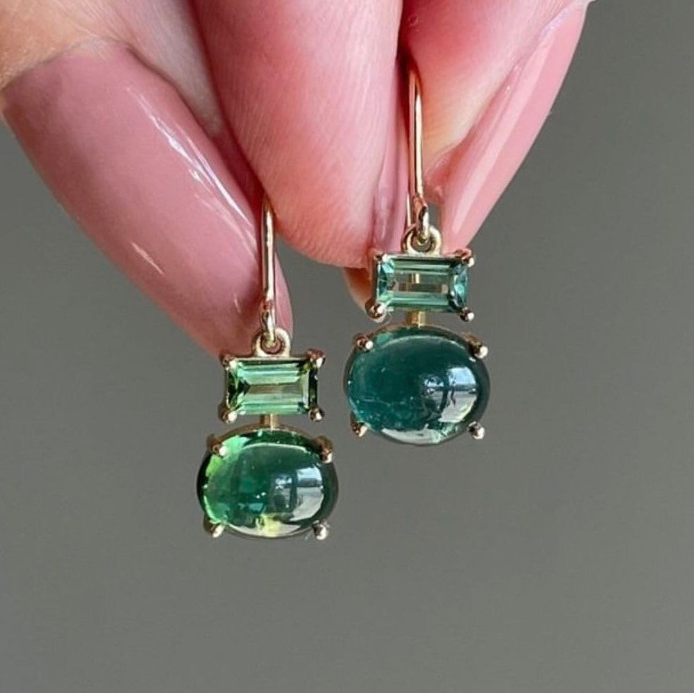 Green Rounded Glass Earrings