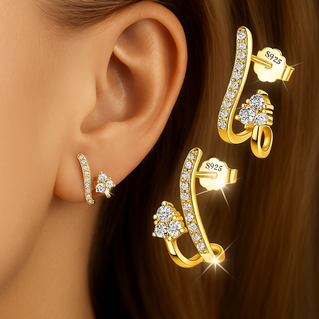 Zirconia Gold Stud Earrings