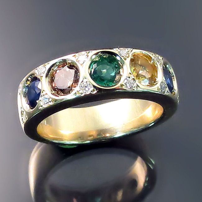 Vintage Bright Colorful Gold Ring