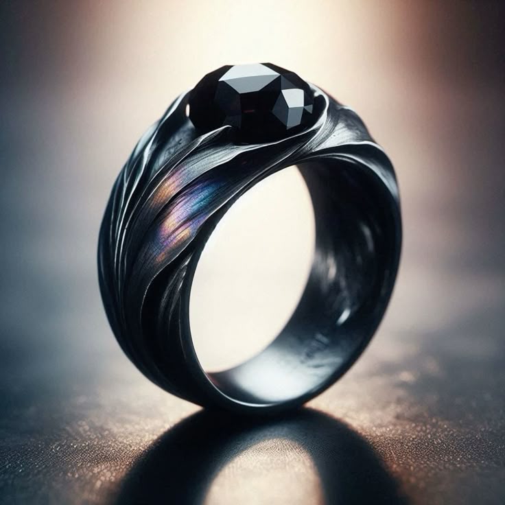 Black Stone Silvered Ring