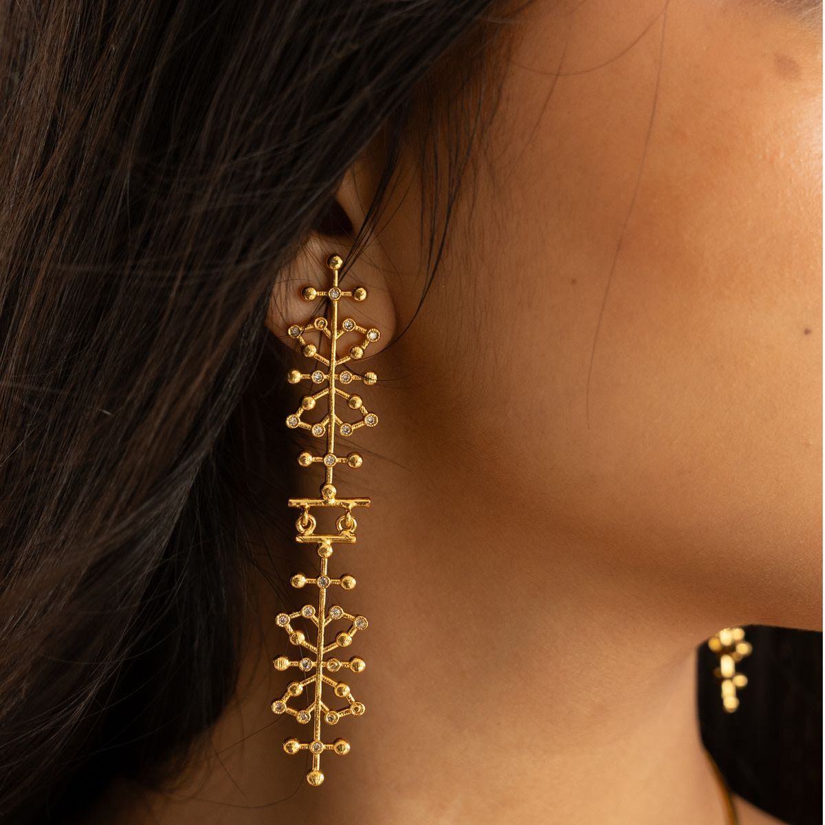 Tribal Dangle Gold Earrings