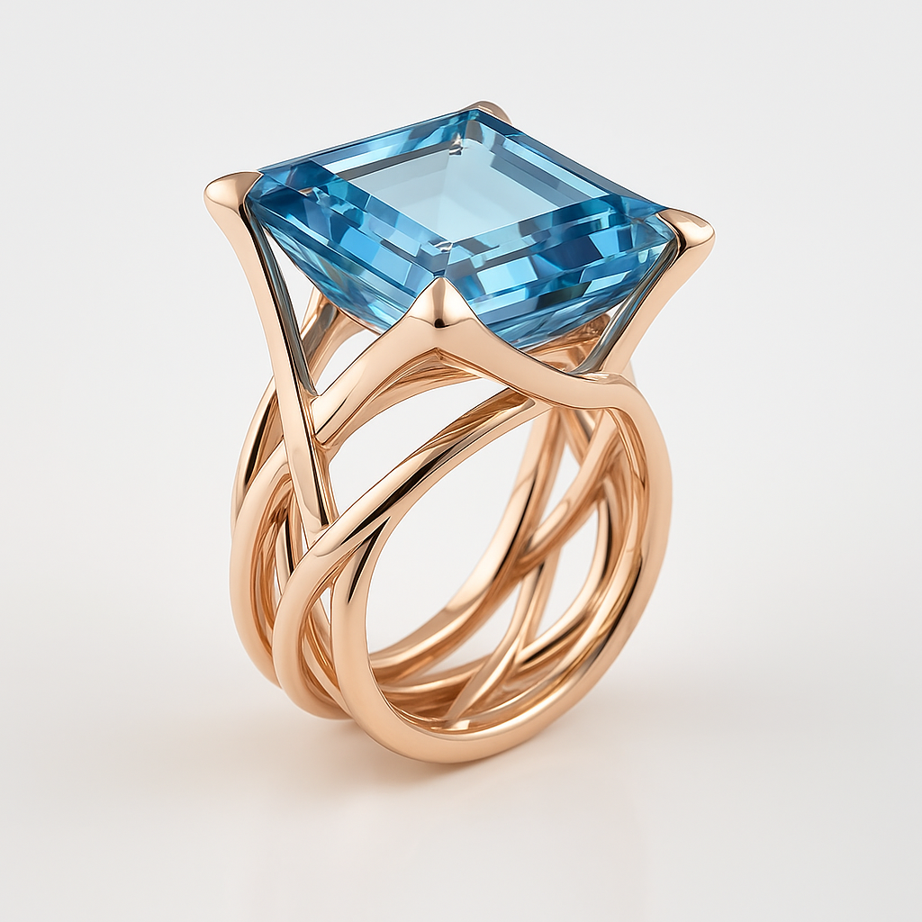 Vintage Rose Gold Blue Zirconia Ring