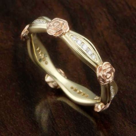 Exotic Rose Braided Gold Ring