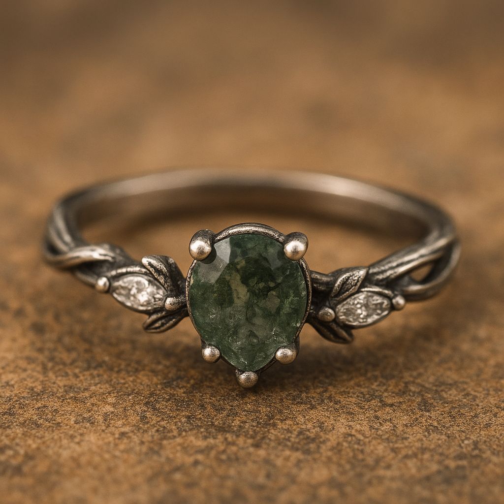 Nature Green Stone Silver Ring