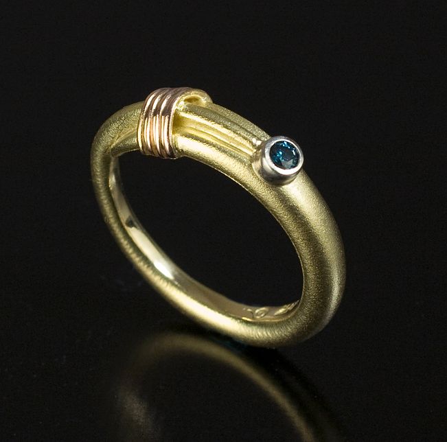Vintage Knotted Blue Glass Gold Thread Ring