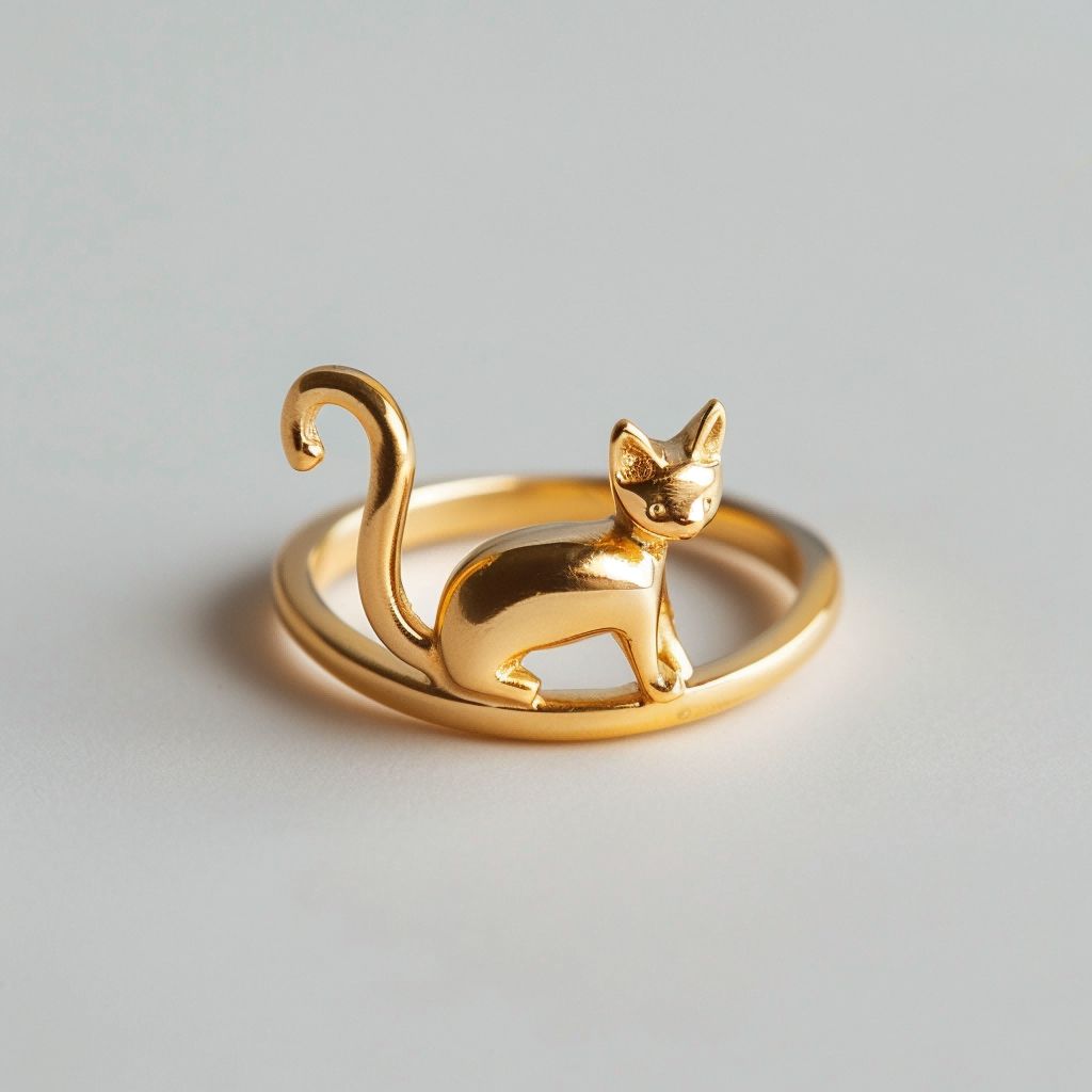 Adorable Minimalist Gold Tail Cat Ring