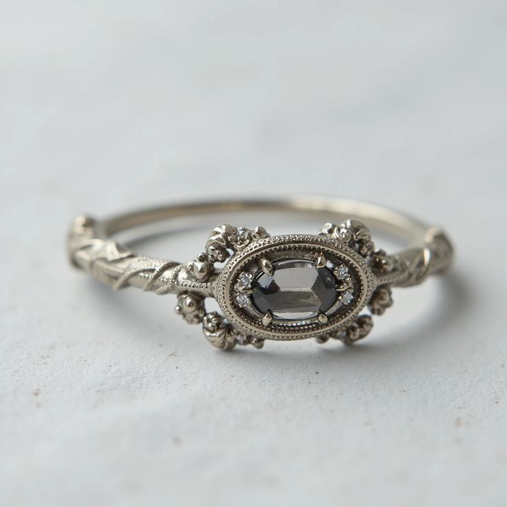 Black Crystal Eye Silvered Ring