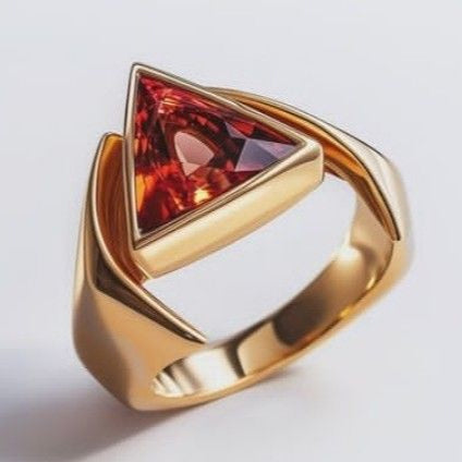 Exotic Inlaid Fine Red Crystal Gold Ring