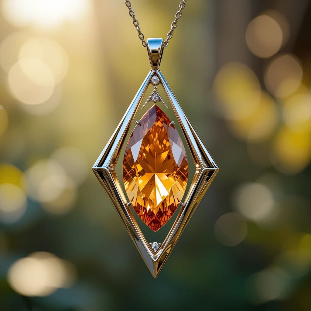 Orange Crystal Drop Silvered Necklace
