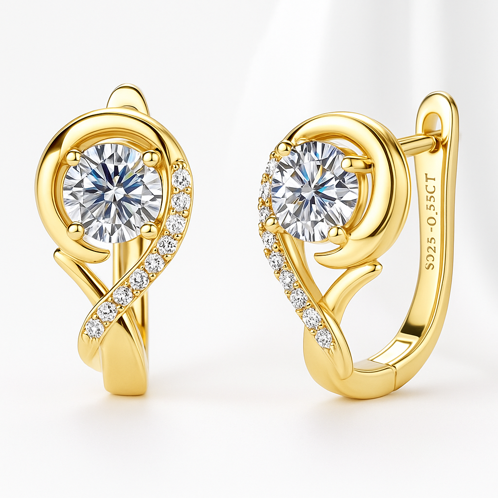Moissanite Gold Stud Earrings