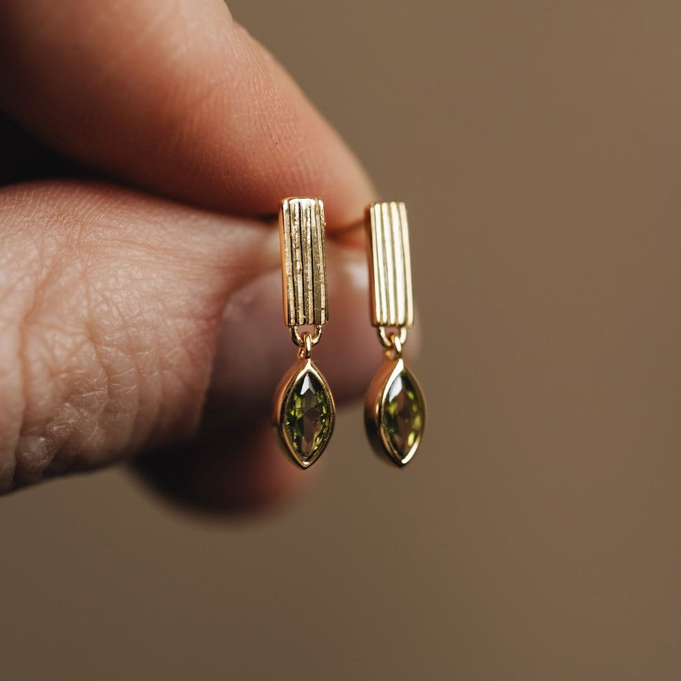 Green Olive Drop Gold Earrings