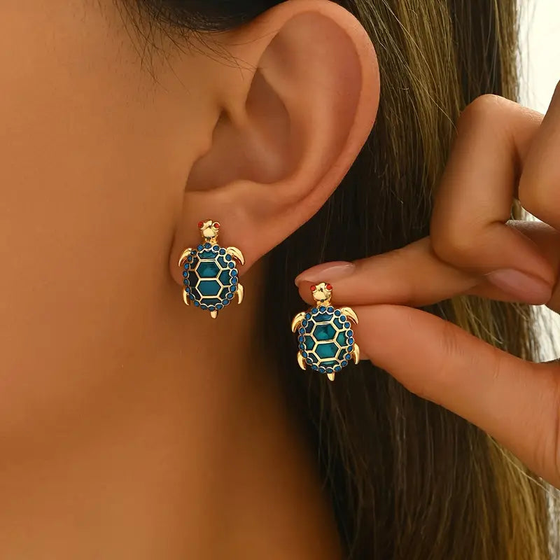 Blue Stones Turtle Earings