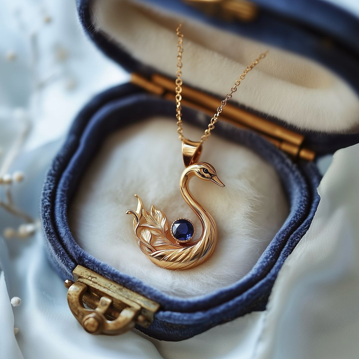 Golden Swan Blue Crystal Necklace