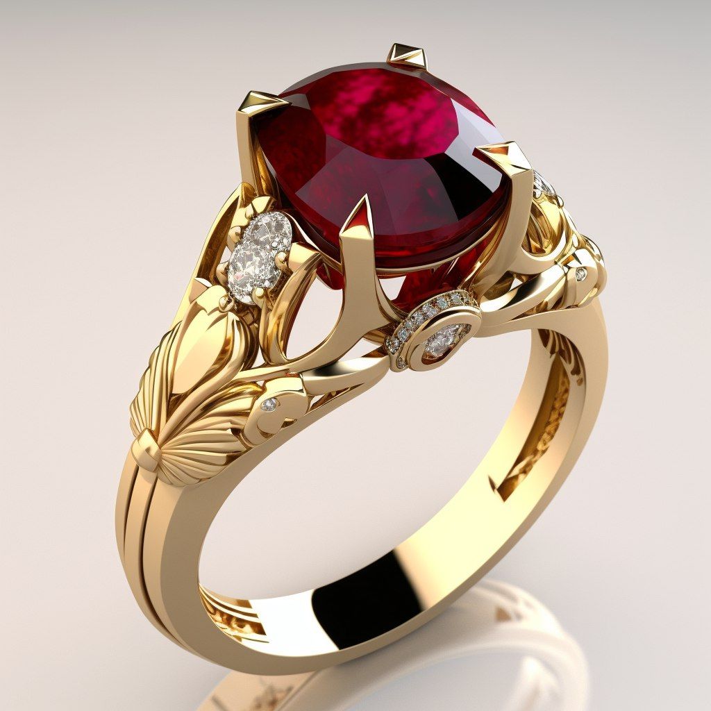Exotic Red Glass Gold Ring