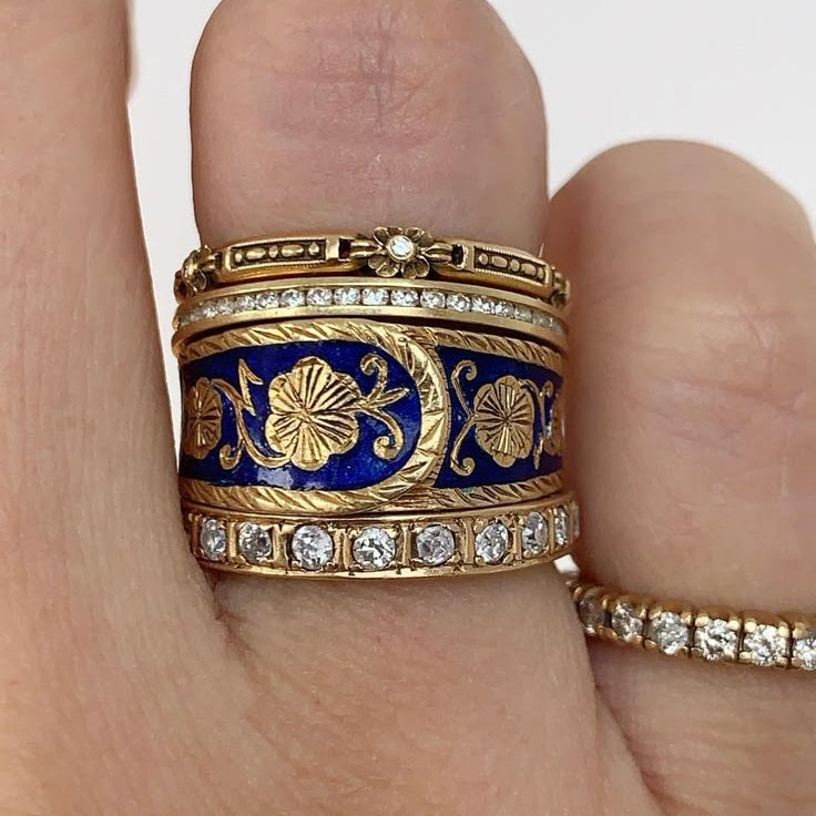 Dark Blue Enamel Zirconia Ring Set