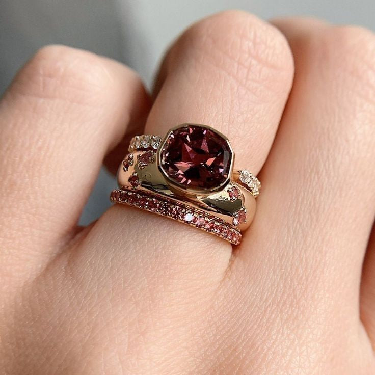 Garnet Stone Gold Ring Set