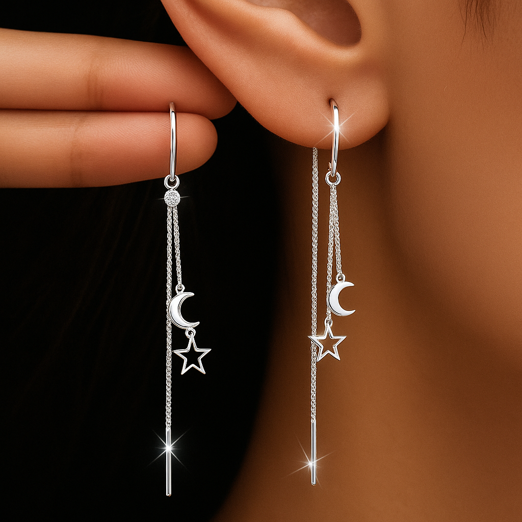 Dangling Moon Silver Earrings