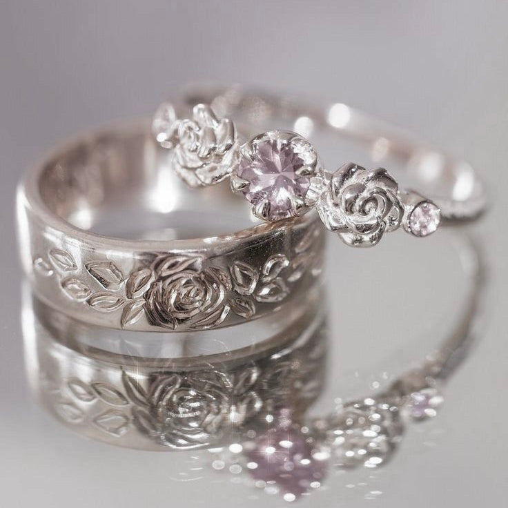 Pink Crystal Flower Ring Set