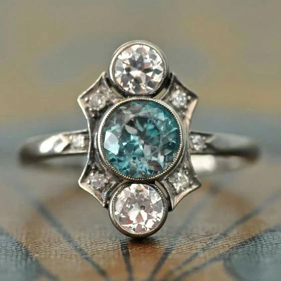 Vintage Blue Crystalline Silver Ring