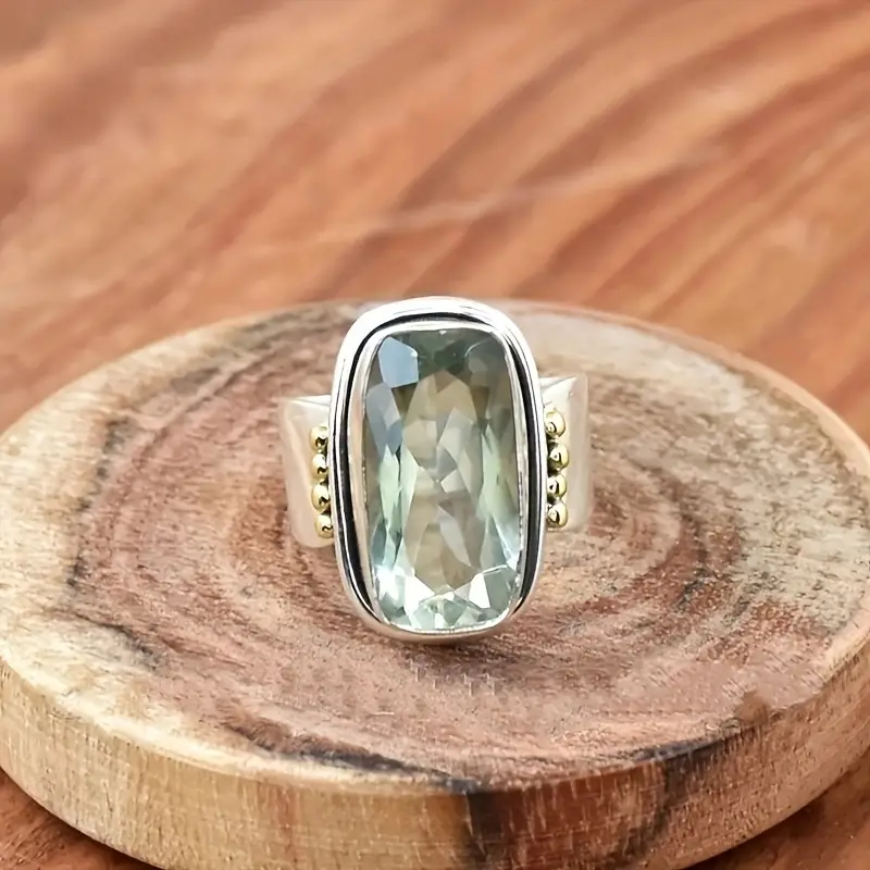 Greenish Stone Silvered Ring