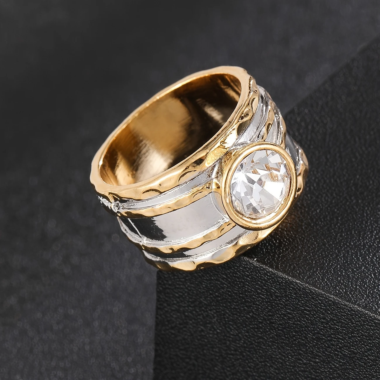 Vintage Silvered Gold Zirconia Ring
