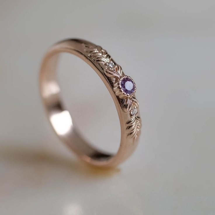 Violet Inlaid Crystal Gold Ring