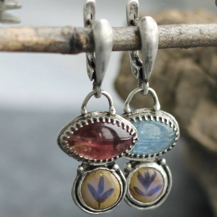 Blue & Red Glass Earrings