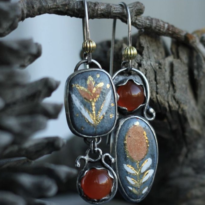 Blue Enamel Stone Earrings