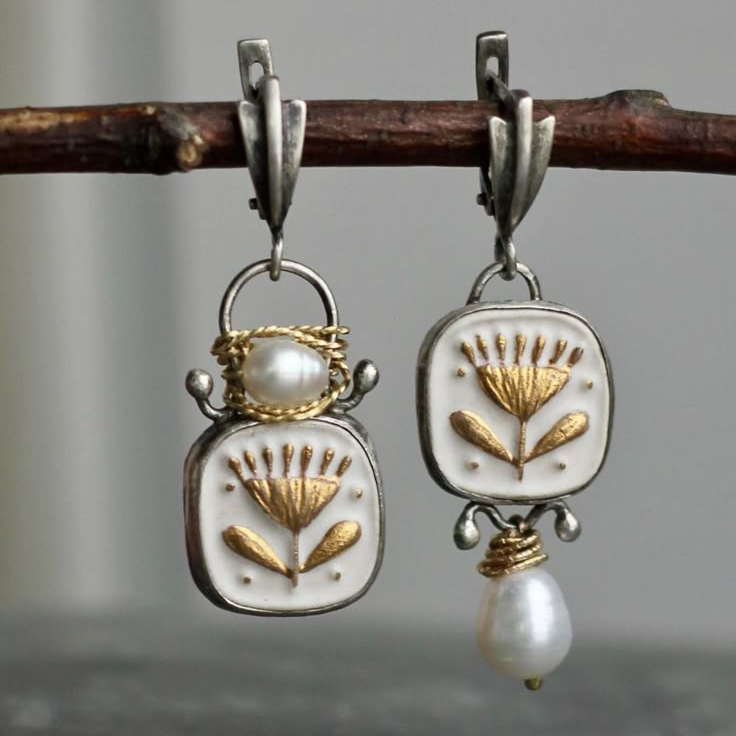 White Enamel Stone Earrings