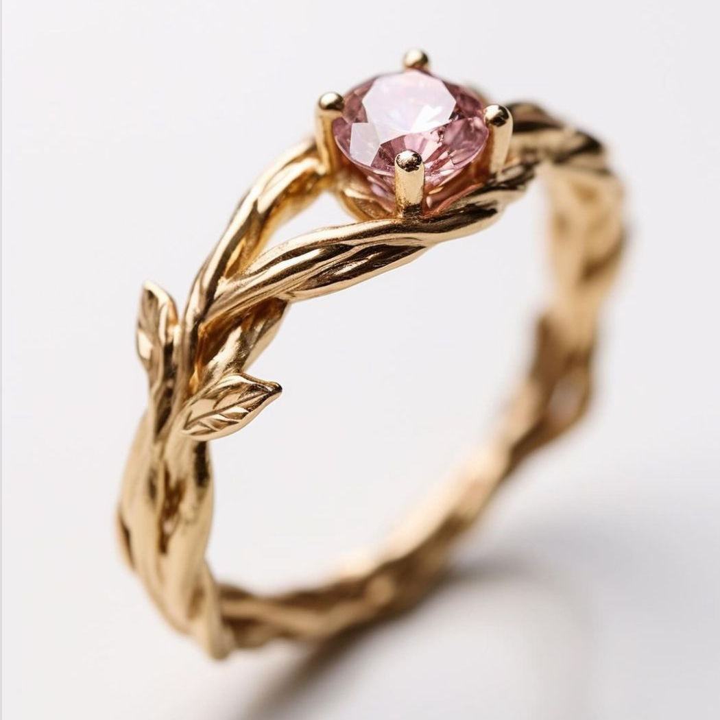 Branch Gold Red Crystal Ring