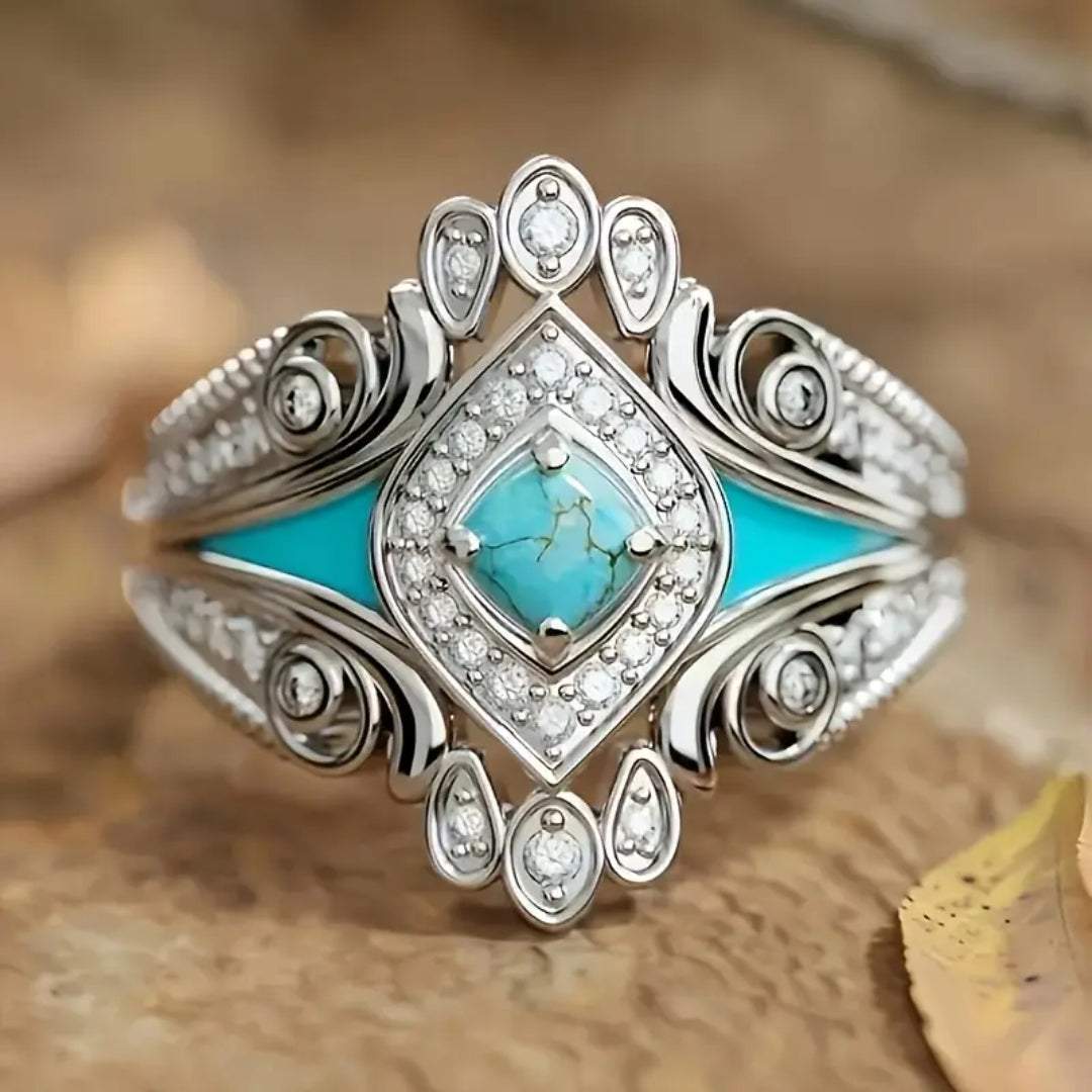 Blue Enamel Bright Crown Ring