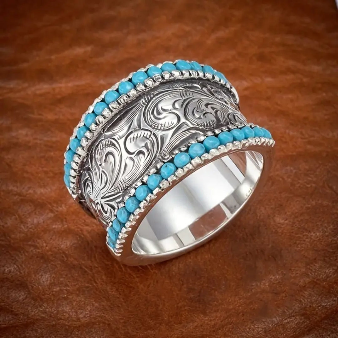 Blue Inlaid Stone Ivy Silver Ring