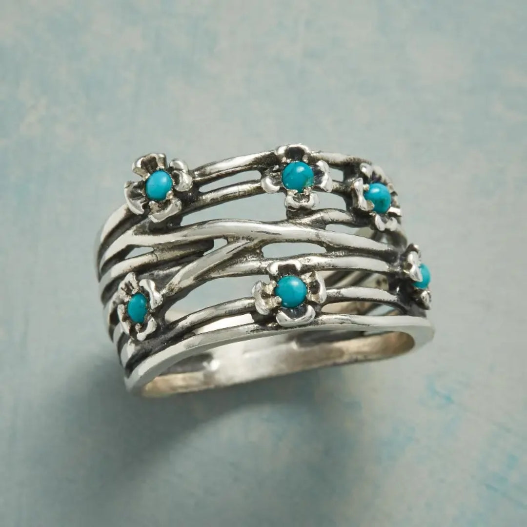 Layered Blue Stone Silvered Ring