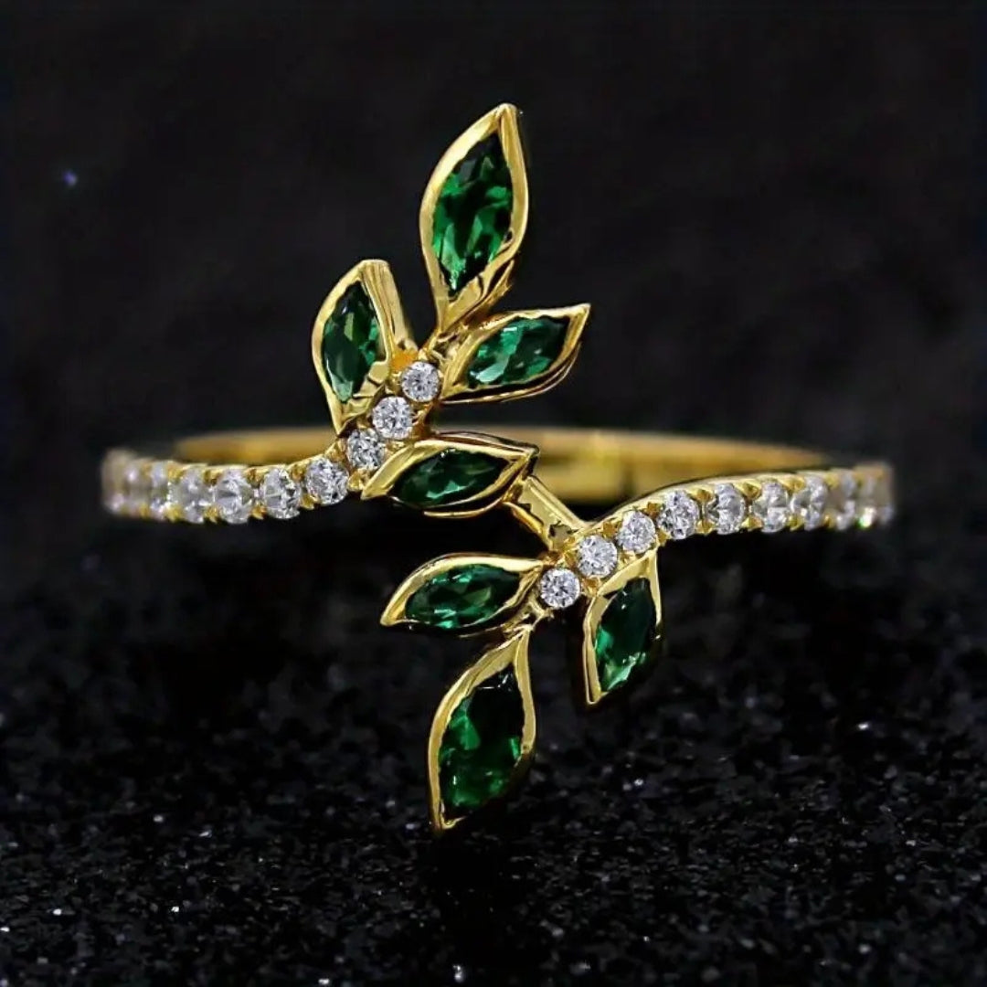 Green Leaf Zirconia Gold Ring