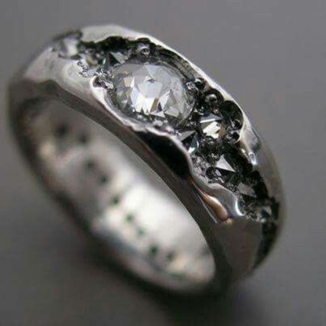 Forged Silvered Crystal Ring